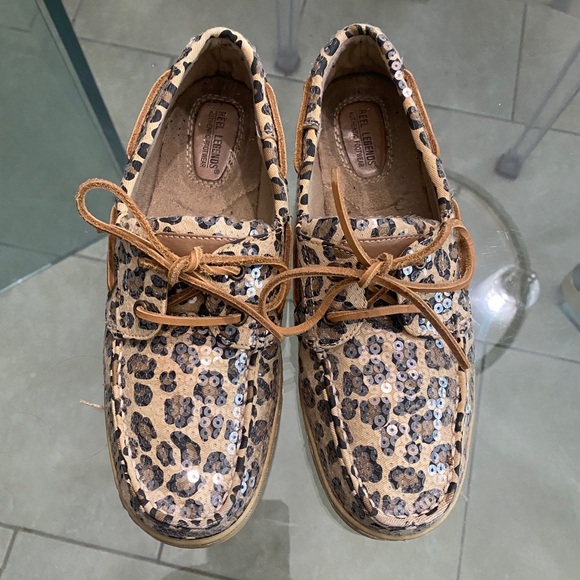 Reel legends Leopard Print Sequin Boat slip on Shoes sz 8M - Picture 1 of 9